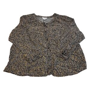 CJ Banks Womens Size 1x Black-yellow-blue Patterned Long Sleeve Button Up Blouse